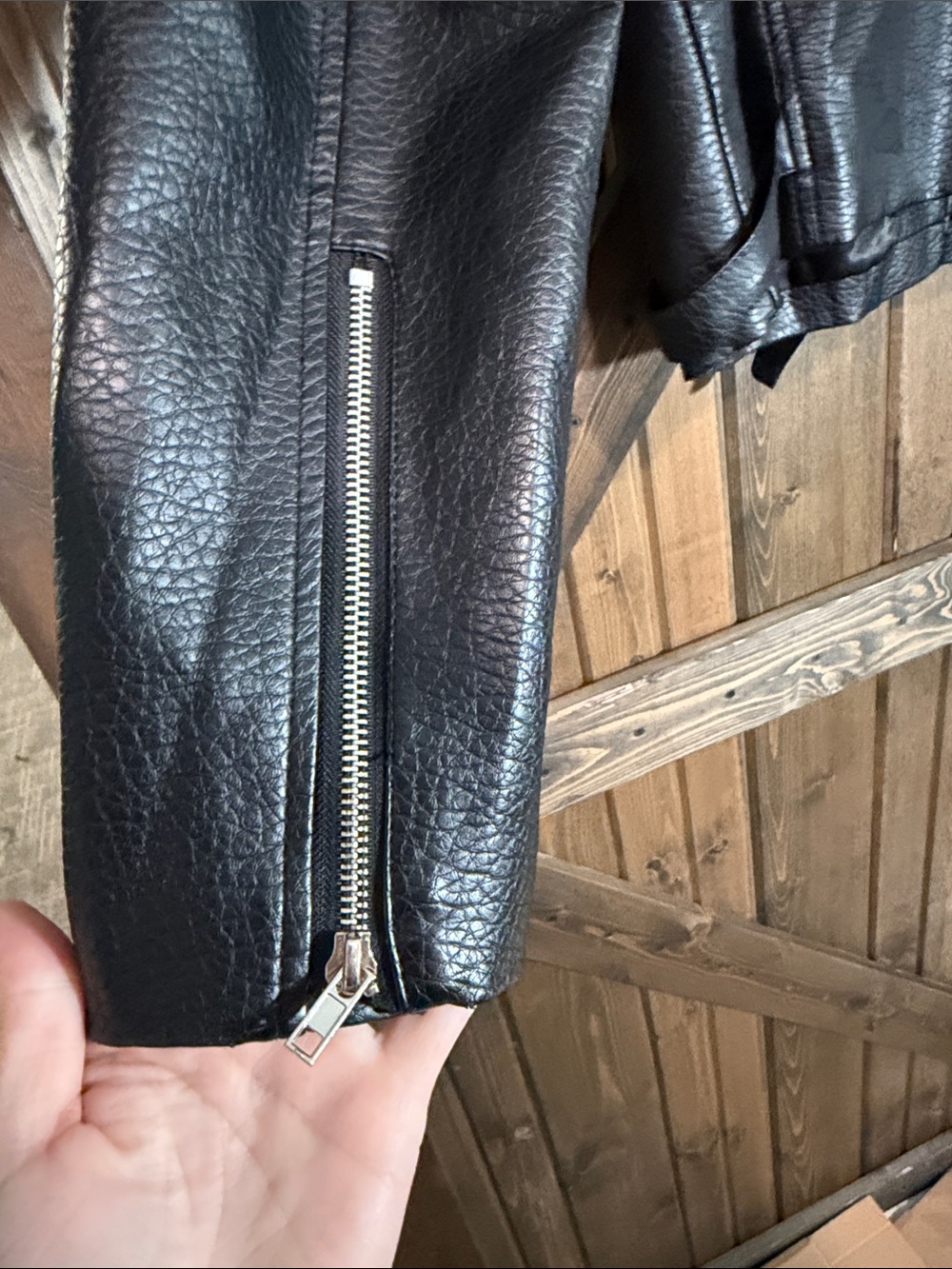 Brunette The Label Black Faux Leather Moto Jacket with Silver Hardware - Picture 7 of 8